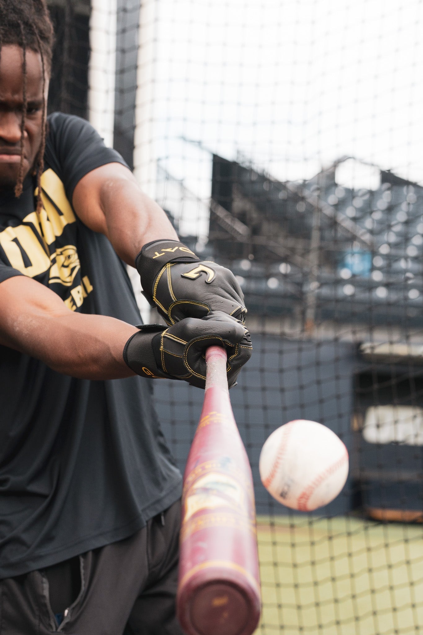Legacy Series Long Cuff Black and Yellow Batting Gloves